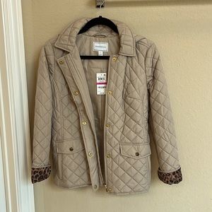 NWT $120 Charter Club quilted jacket fully lined leopard accents sz PP